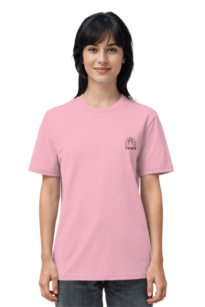 Mission One More ‚YHWH‘ Organic Shirt Pink minimalistisches Stickmotiv mit Bedeutung