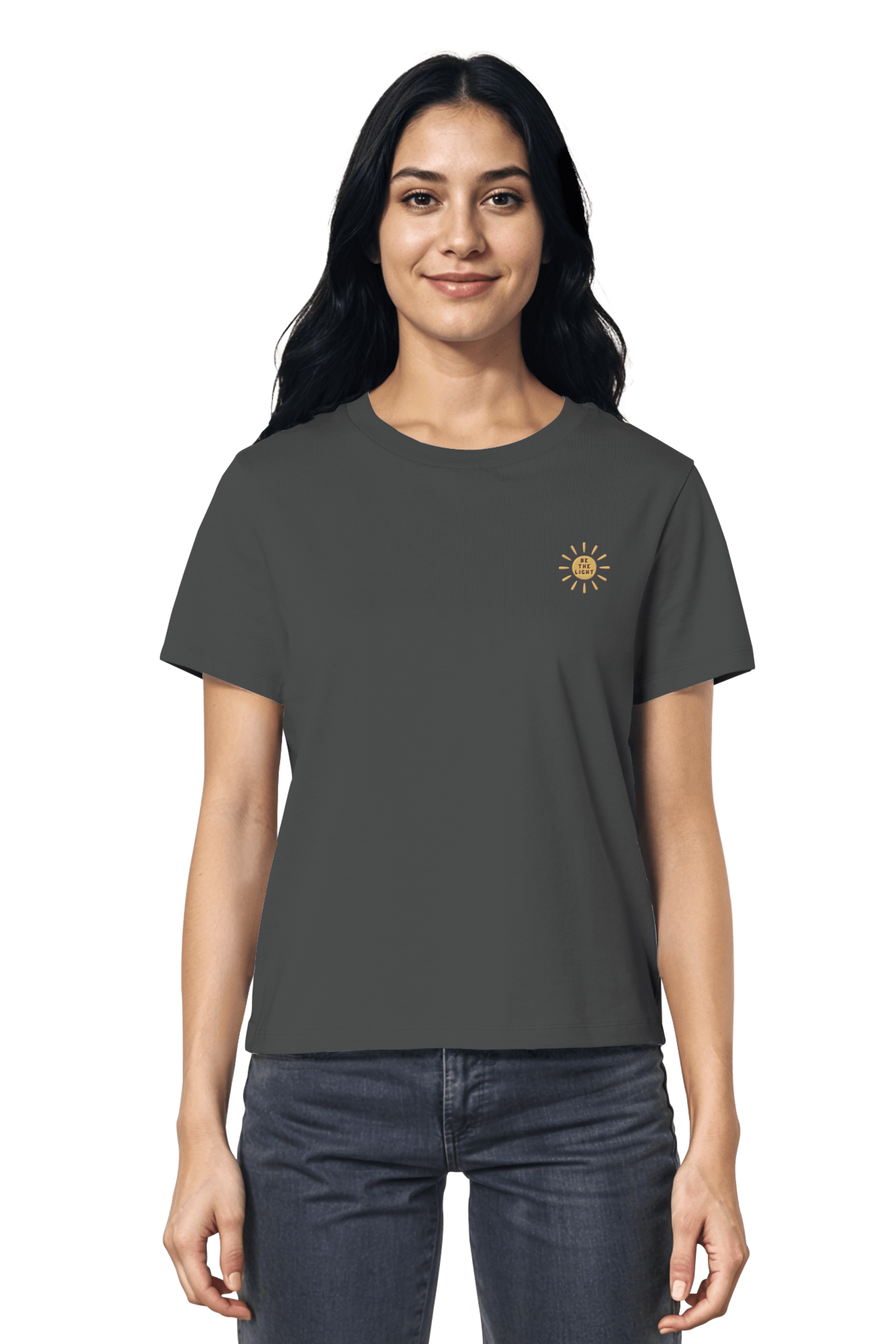 Umweltbewusstes Shirt in Anthracite mit feinem Be The Light-Stick – Mission One More vereint Nachhaltigkeit und Glaube