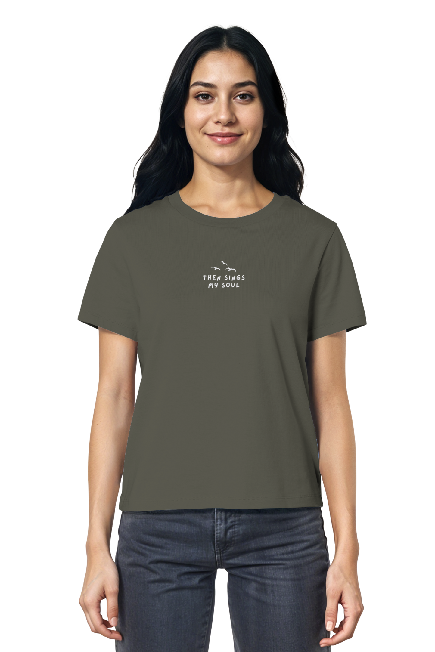 Mission One More ‚Then sings my Soul‘ T-Shirt für Frauen in Khaki minimalistisch, nachhaltig & christlich