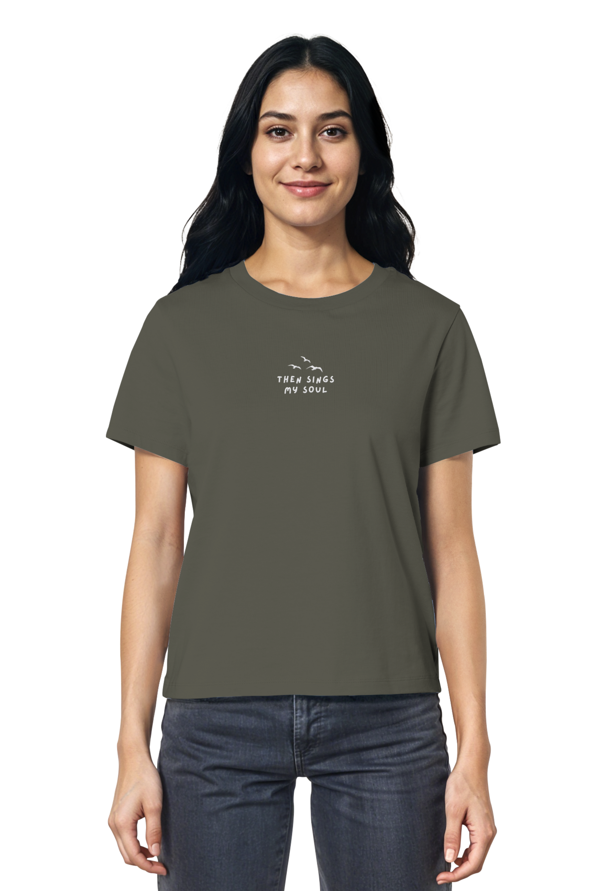 Mission One More ‚Then sings my Soul‘ T-Shirt für Frauen in Khaki minimalistisch, nachhaltig & christlich