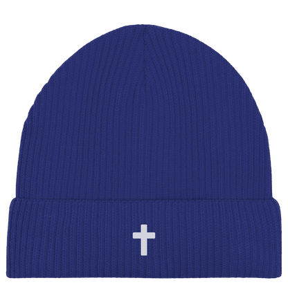 Produktbild Fisherman Beanie, Motiv Kreuz, Farbe Worker Blue