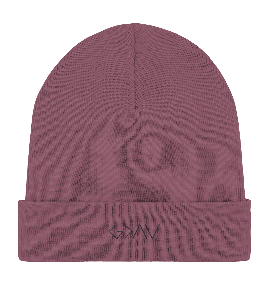 Produktbild Rib Beanie, Motiv Gott ist Größer, Farbe Hibiscus Rose