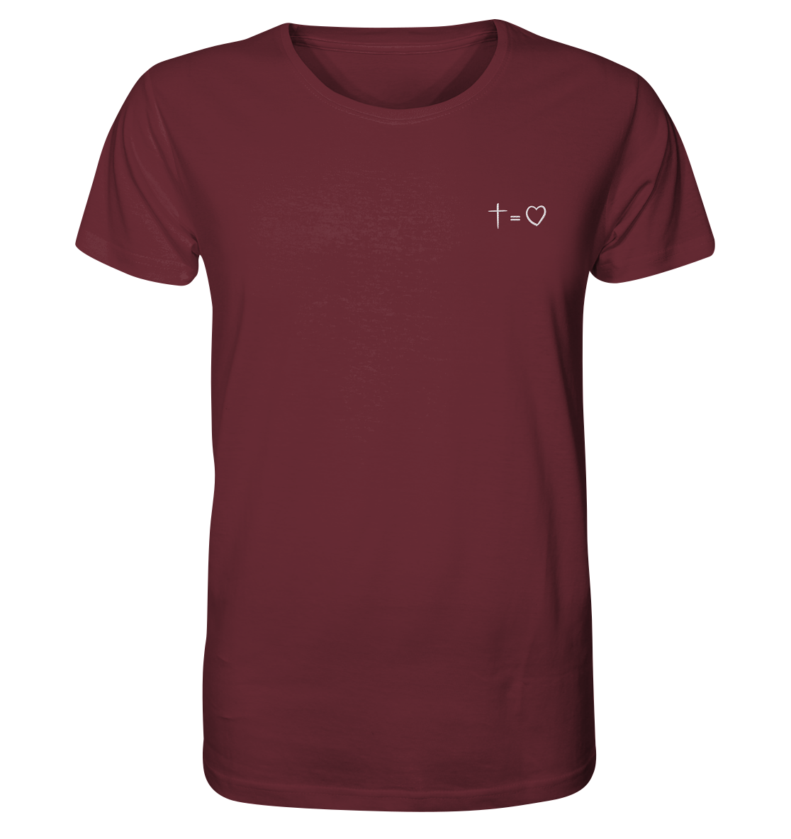 Produktbild T-Shirt, Motiv Kreuz gleich liebe, Farbe Burgundy