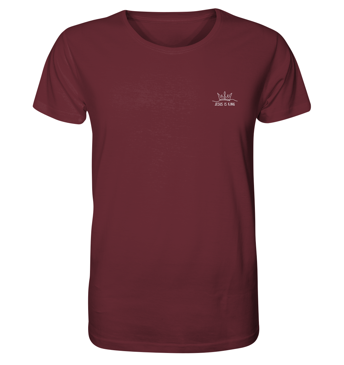 Produktbild T-Shirt, Motiv Jesus is King, Farbe Burgundy