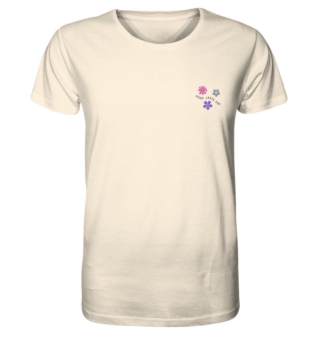 Produktbild T-Shirt, Motiv Jesus Loves You, Farbe Natural Raw