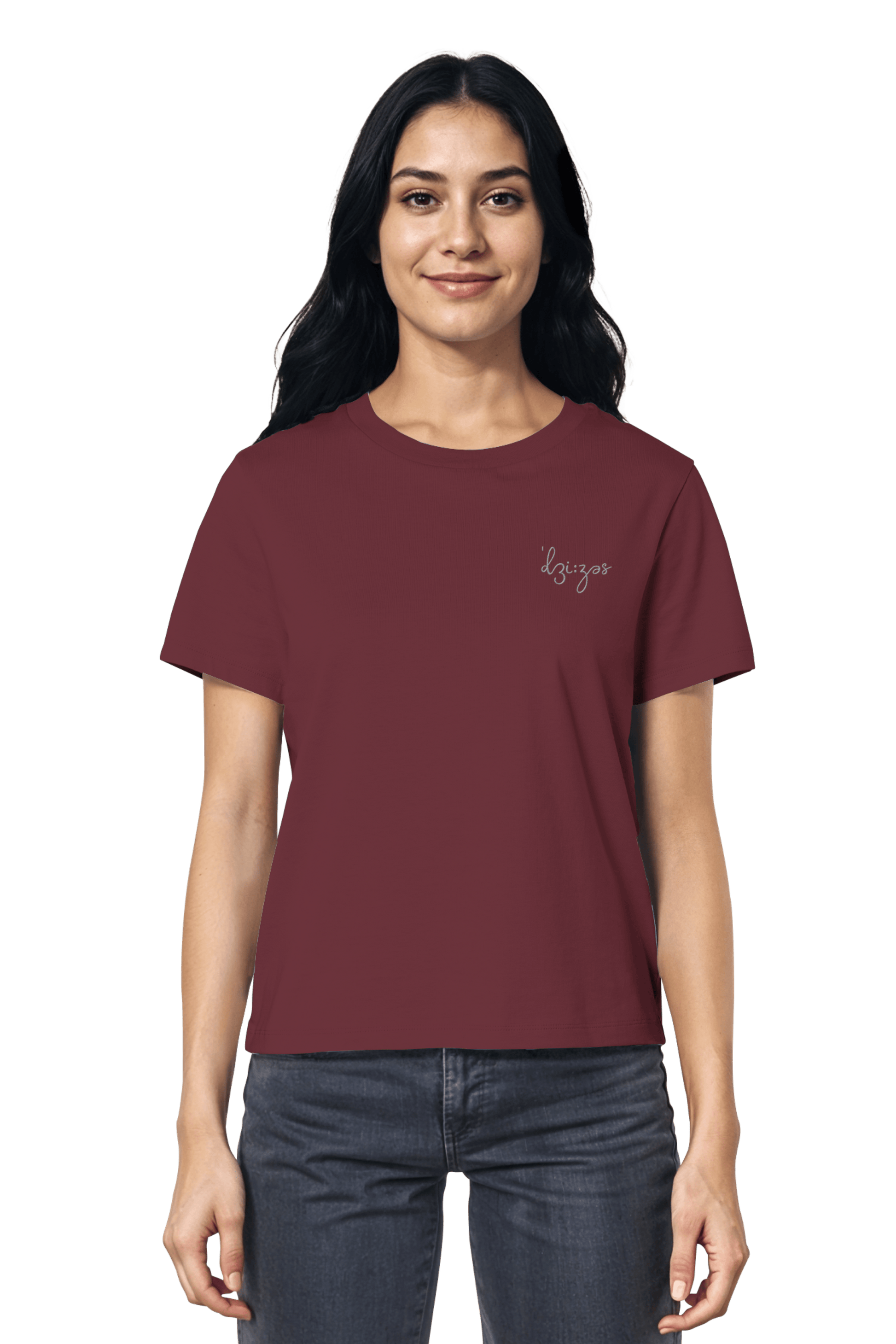 Ein Stück Glaube zum Anziehen – Bio-zertifizierte Mode mit Sinn & Seele - hochwertiges Motiv Jesus auf Burgundy Frauen-Shirt