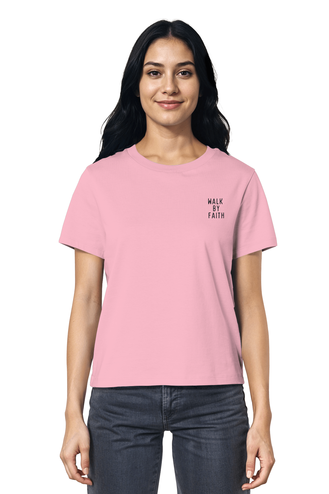 Cotton Pink Unisex-T-Shirt mit feinem Stickmotiv – moderne Fair Fashion von Mission One More